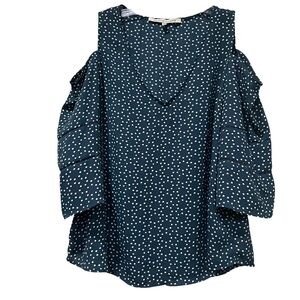 Collective Concepts Medium Dark Blue White Polka Dot Cold Shoulder Career Top R